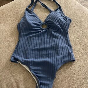 Blue Ribbed One Piece Swimsuit